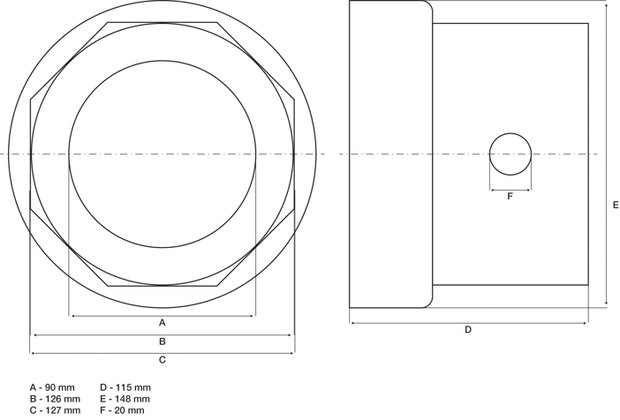 Naafmoersleutel achtkant voor R.O.R. aanhangers 127 mm