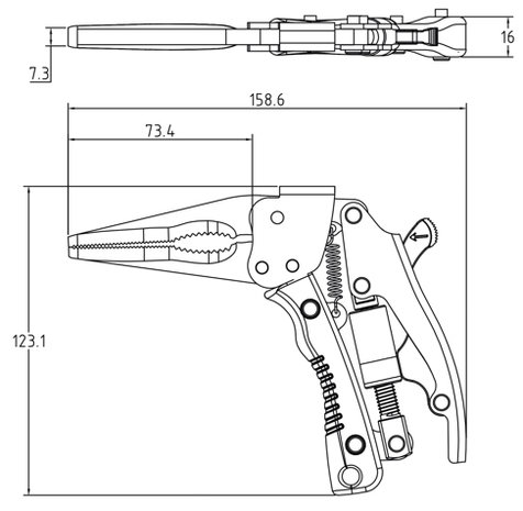 Griptang langbek met pistoolgreep 170 mm