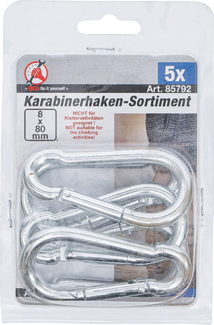 Karabijnhaak-assortiment 8 x 80 mm 5-dlg