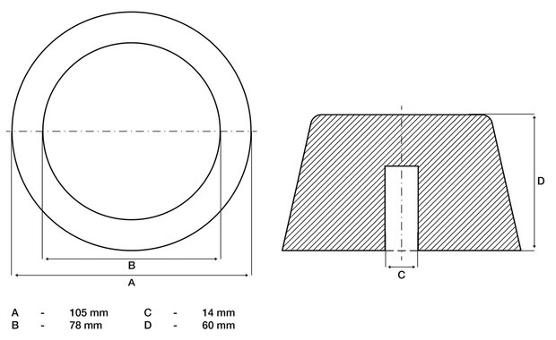 Rubberen pad voor hefplatforms diameter 105mm
