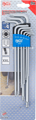 Stiftsleutelset extra lang T-profiel (voor Torx) met kogelkop T10 - T50 9-dlg