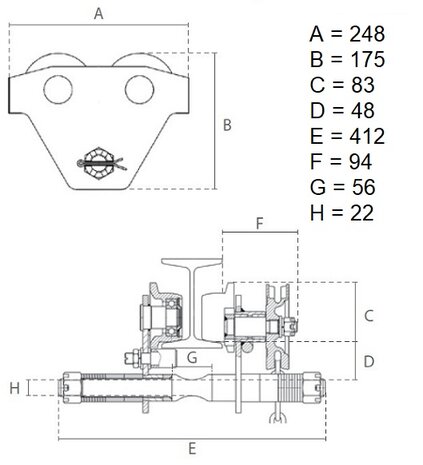 Kettingloopkat 1 ton 2,5 m bedieningshoogte