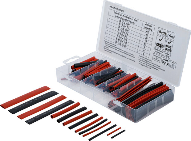 Bgs Technic Krimpkous assortiment | Rood / zwart | 150 delig.