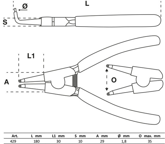 Bgs Technic Borgringtang gebogen voor buitenringen 180 mm