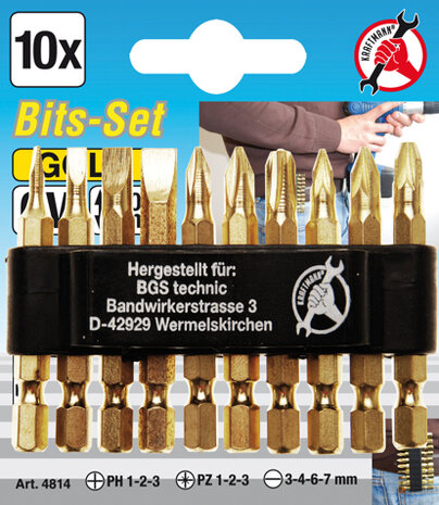 Bitset Gold 6,3 mm (1/4) 10-delige