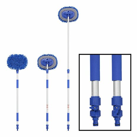 Wasborstel chenille microvezel telescopische steel 1,65 m blauw