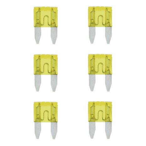Steekzekeringen mini 20A geel 6 stuks in blister