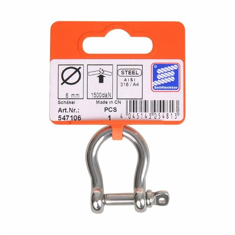 Harpsluiting kort 6mm, A4 RVS AISI 316, 1.500 daN
