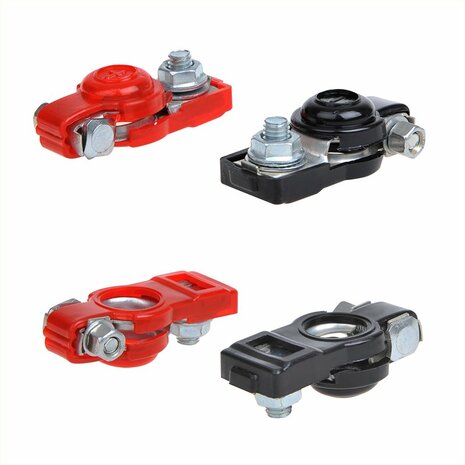 Accupoolklemmen set (+) en (-) met kunststof bescherming rood/zwart