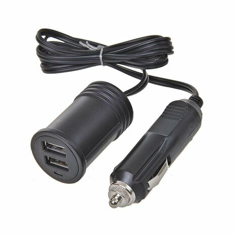 Verlengkabel 1M met USB lader 2-weg type A 12V/24V in blister