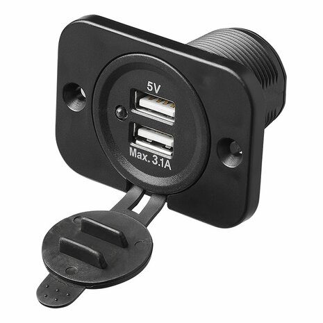 USB-inbouwdoos tweevoudig type A 3100mA 12V/24V in blister