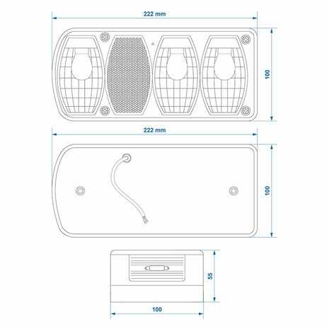 Achterlicht 6 functies 222x100mm links