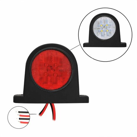 Breedtelicht rood/wit 68x62mm 8LED in blister