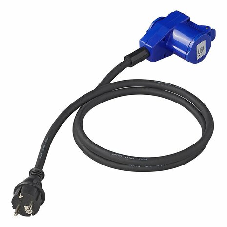 Verloopkabel 150cm 3x2,5mm² van Schuko stekker naar haakse CEE contrastekker + Schuko stopcontact