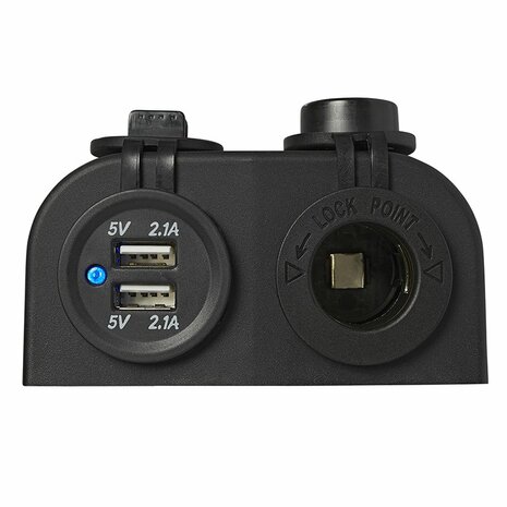 Opbouw kit: stekkerdoos DIN + USB poort dubbel type A 2x2100mA