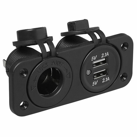Inbouw kit: stekkerdoos DIN + USB poort dubbel type A 2x2100mA in blister