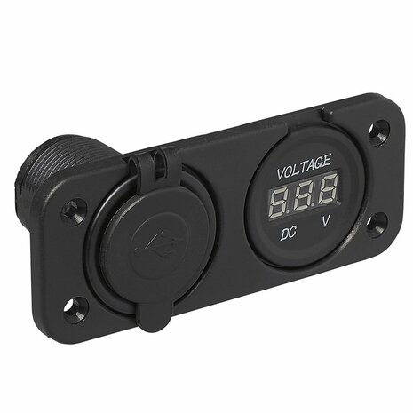 Inbouw kit: voltmeter 6-30V + USB poort dubbel type A 2x2100mA