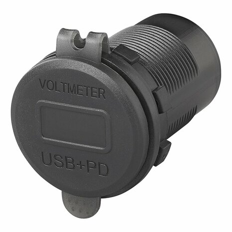 USB-inbouwdoos drievoudig met 2x type A en 1x type C + voltmeter