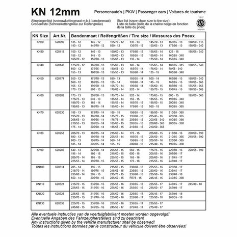 Sneeuwkettingen 12mm KN50