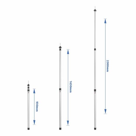 Tentstok telescopisch 3-delig 93-230cm - set van 2 stuks