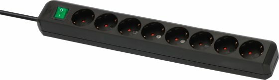 Stekkerdoos met schakelaar 8-voudig zwart 3m h05vv-f 3g1,5