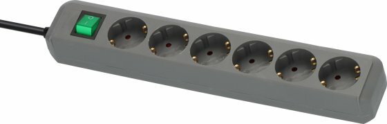 Stekkerdoos met schakelaar 6-voudig zilver grijs 1,5 m h05vv-f 3g1,5