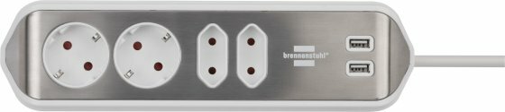 Estilo hoekaansluitdoosstrook met usb laadfunctie 4-weg 2x beschermende contactdozen & 2x euro zilver wit