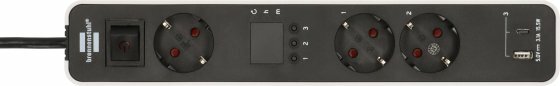 Stekkerdoos met 3 contactdozen met afteltimer, 1x usb a, 1x usb c, wit zwart, 1,5m h05vv-f 3g1,5