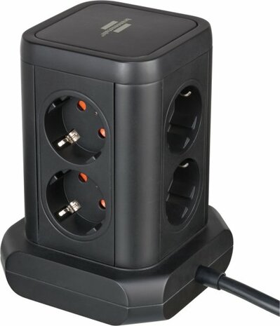 Stekkertoren 8-weg met 2x usb a, 1x usb c power delivery zwart 2m h05vv-f3g1.5
