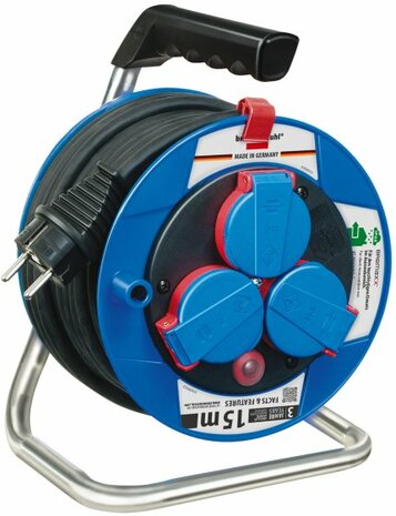 kabelhaspel 15m N05V3V3-F 3G1,5 met thermostaat een hogere contactbescherming