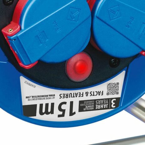 kabelhaspel 15m N05V3V3-F 3G1,5 met thermostaat een hogere contactbescherming