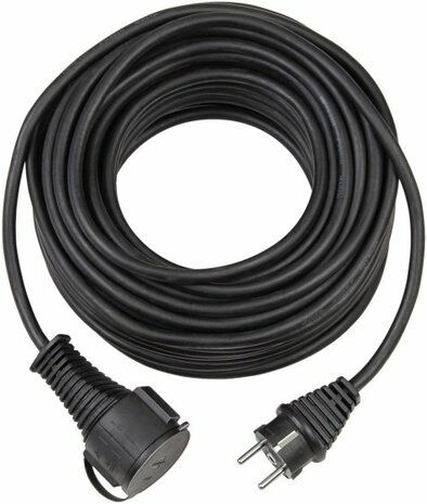 Kwaliteits rubber verlengkabel IP44 5m zwart H05RR-F 3G1.5