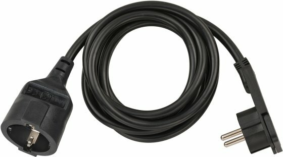 Kwaliteits kunststof verlengsnoer met platte stekker 2m H05VV-F3G1,5 zwart