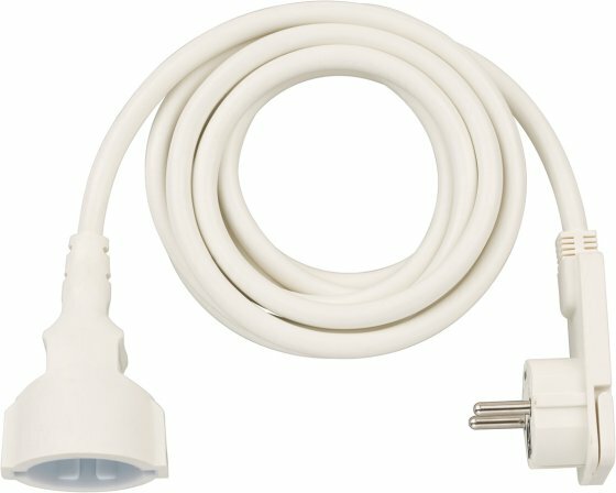 Kwaliteits kunststof verlengsnoer met platte stekker 3m H05VV-F3G1,5 wit