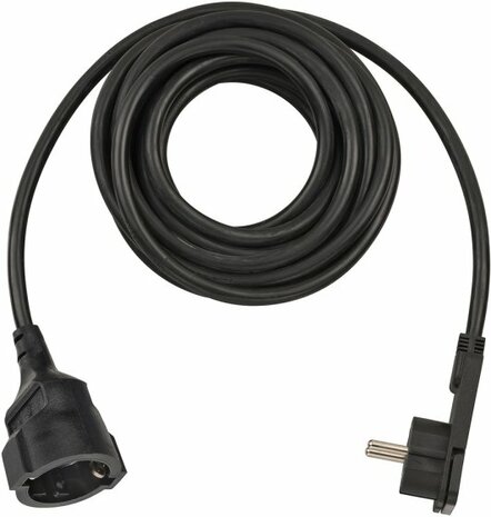 Kwaliteits kunststof verlengsnoer met platte stekker 5m H05VV-F3G1,5 zwart