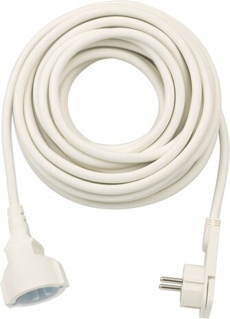 Kwaliteits kunststof verlengsnoer met platte stekker 10m H05VV-F3G1,5 wit