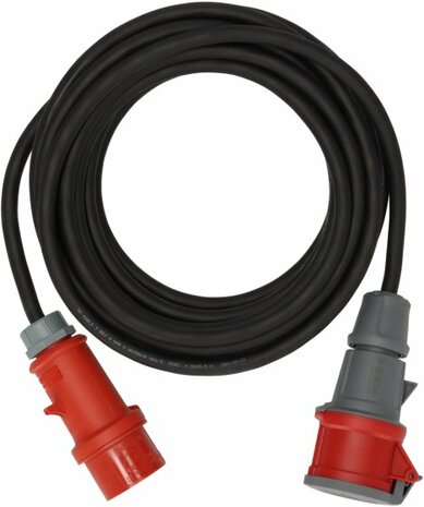 verlengkabel IP44 met faseomvormer 10m zwart H07RN-F 5G2,5 CEE 400V 16A