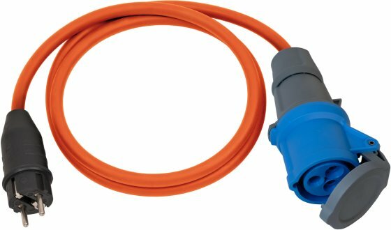 Adapterkabel camping maritime IP44 1,5m oranje H07RN-F 3G2,5 Beveiligingsstekker, CEE-koppeling 230V 16A