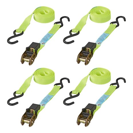 Spanband met ratel + 2 haken 5 meter - set van 4 stuks