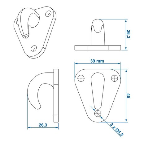 Touwhaak kunststof 45x39mm x10 stuks
