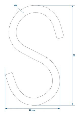 S-haak  dia 4mm 4,4x2,1cm x10 stuks