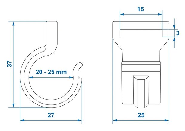 Tentclip voor tentstok 20-25mm met sleuf zwart x10 stuks