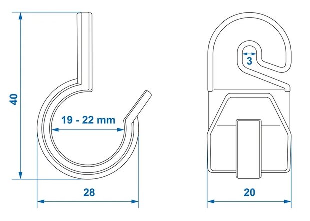 Tentclip voor tentstok 19-22mm met haak x10 stuks