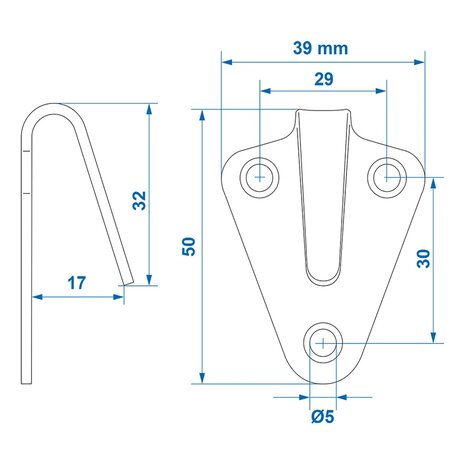 Touwhaak metaal 40x45mm gebogen x5 stuks
