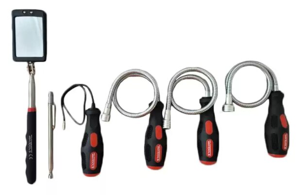 Flexibele en telescopische magnetische houder en inspectiespiegelset 6-delige