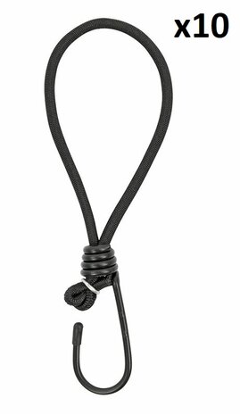 Tentspanner elastisch zwart met haak x10 stuks