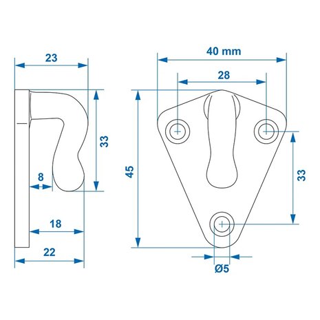Touwhaak metaal 40x45mm x10 stuks