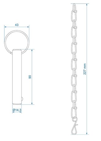 Grendelpen met ketting diameter 14,3mm