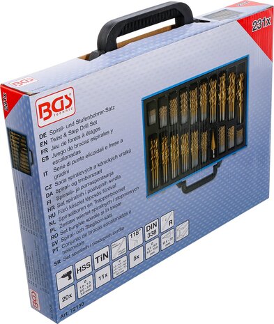 Spiraalboren en Trappenboorset HSS titanium gecoat 1 - 10 mm 231-dlg