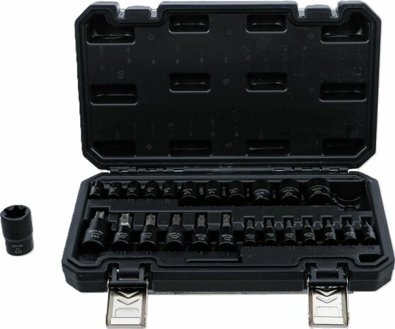 Dopsleutelbit-/dopsleutelset (1/4), (3/8), (1/2) E-profiel / T-profiel (voor Torx) 25-dlg